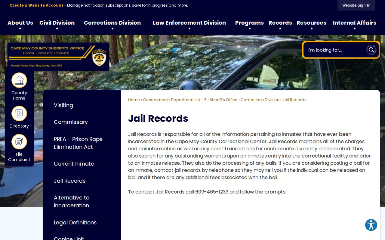 Cape May County arrest and jail records office