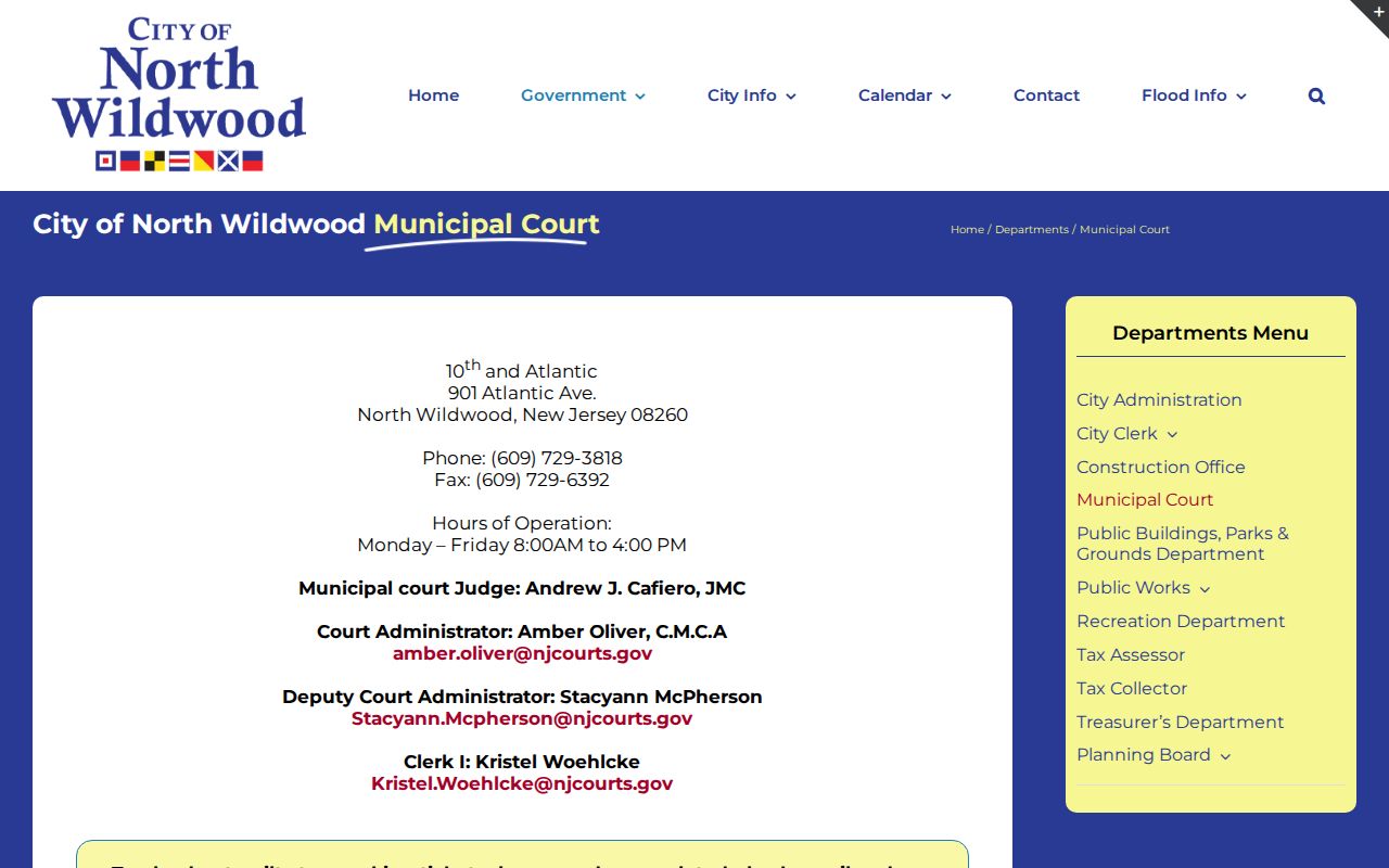 North Wildwood criminal records information from the municipal court page