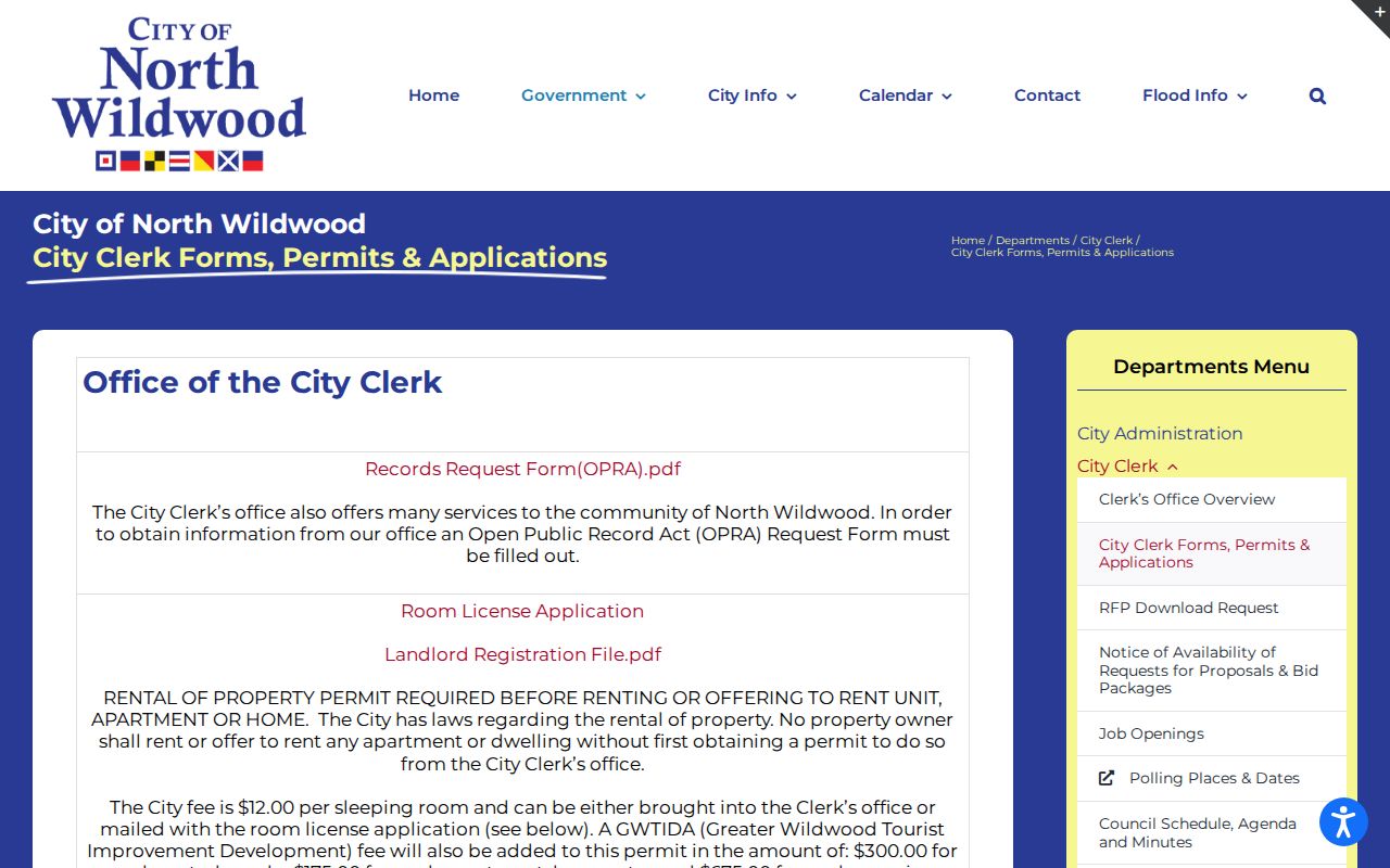 North Wildwood criminal records forms page for local OPRA requests