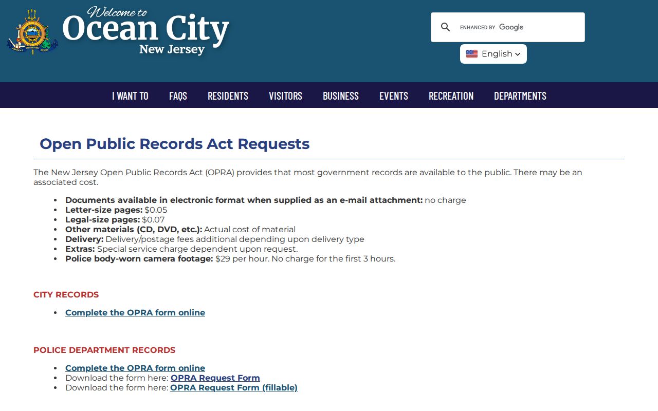 Ocean City criminal records request hub in Cape May County