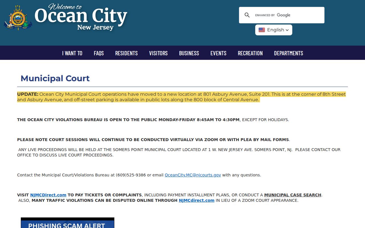 Ocean City Municipal Court criminal records in Cape May County