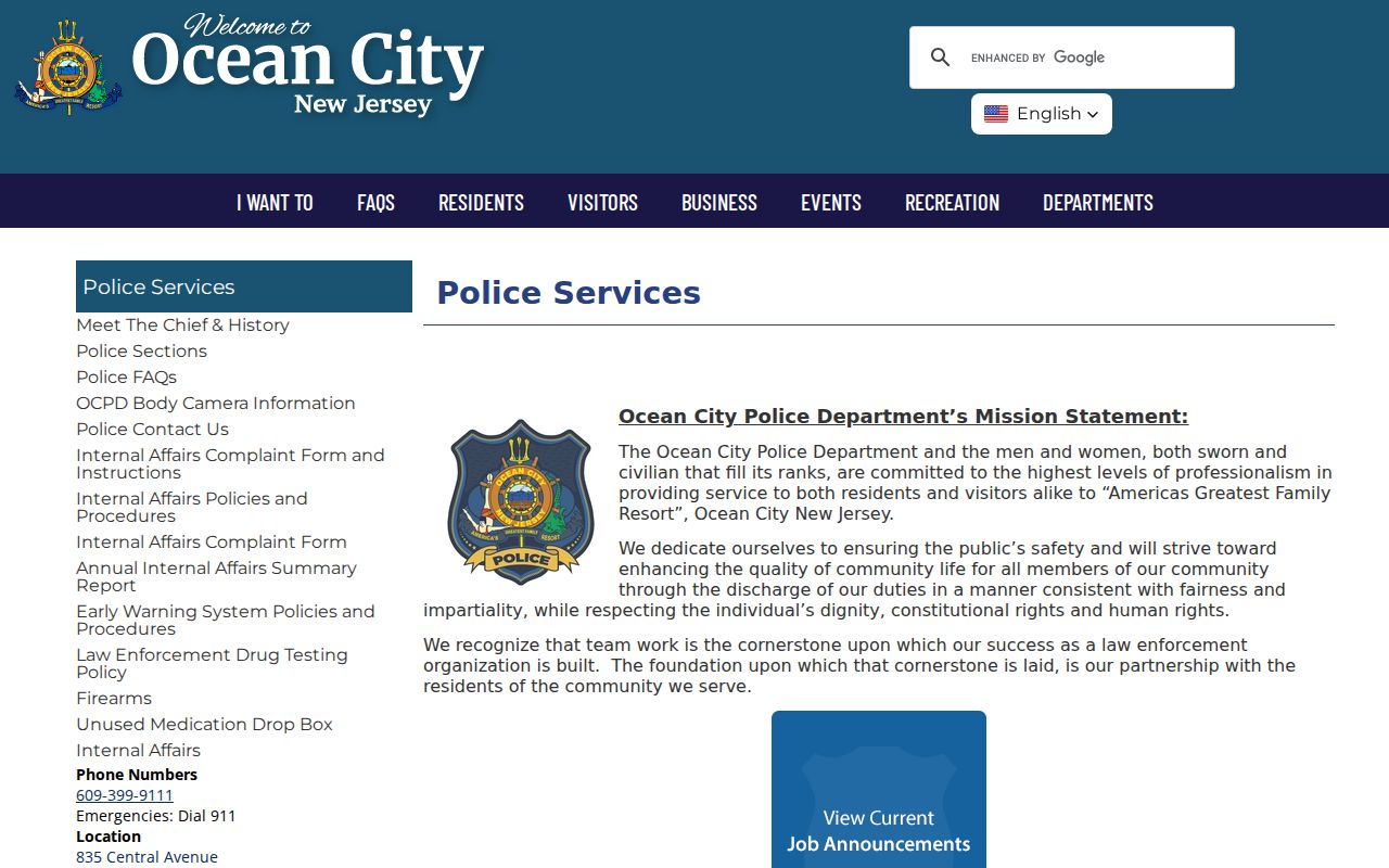 Ocean City Police Department criminal records source in Cape May County